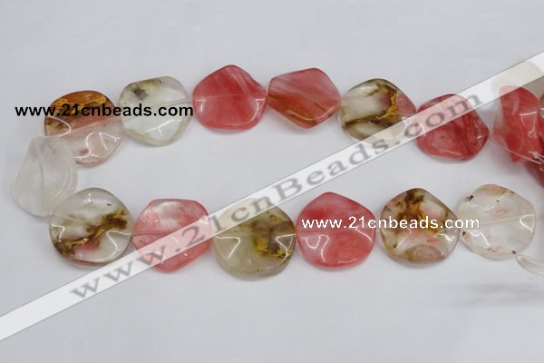 CCY229 15.5 inches 30mm wavy coin volcano cherry quartz beads