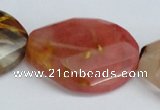 CCY233 25*35mm twisted & faceted oval volcano cherry quartz beads