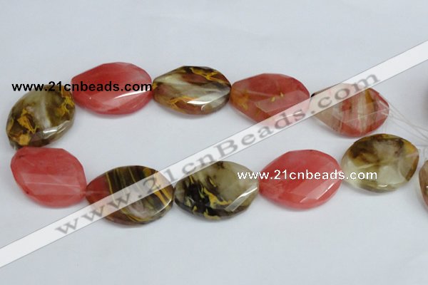 CCY233 25*35mm twisted & faceted oval volcano cherry quartz beads