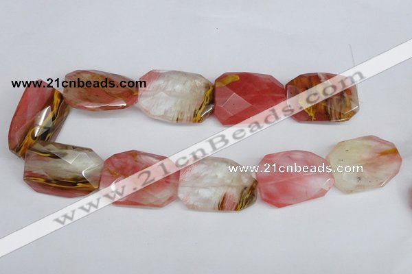 CCY234 30*40mm twisted & faceted rectangle volcano cherry quartz beads