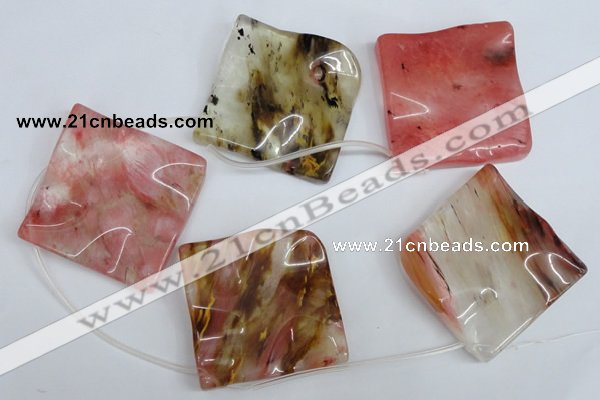 CCY236 Top-drilled 50*50mm wavy diamond volcano cherry quartz beads