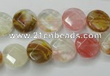 CCY410 15.5 inches 12mm faceted coin volcano cherry quartz beads