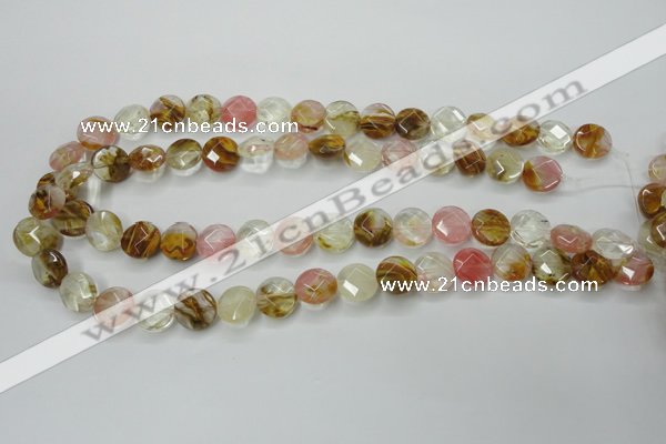 CCY410 15.5 inches 12mm faceted coin volcano cherry quartz beads