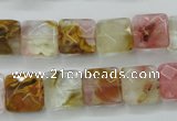 CCY424 15.5 inches 12*12mm faceted square volcano cherry quartz beads