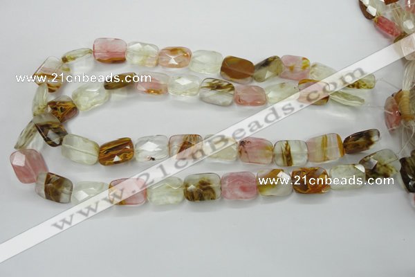 CCY432 15.5 inches 13*18mm faceted rectangle volcano cherry quartz beads