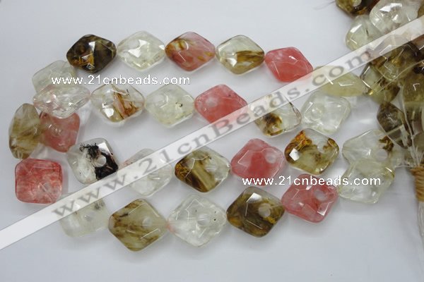 CCY440 15.5 inches 22*22mm faceted diamond volcano cherry quartz beads