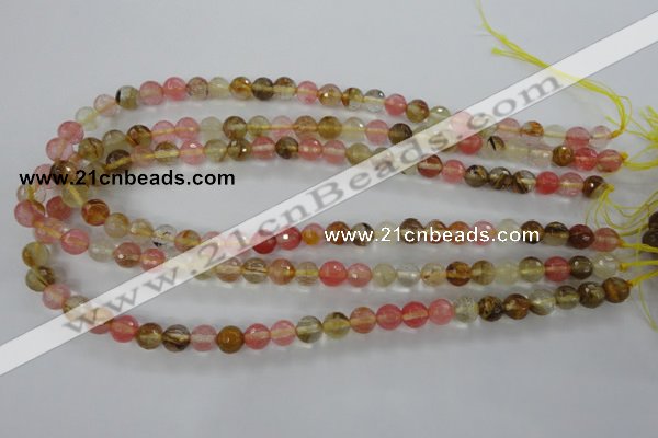 CCY502 15.5 inches 8mm faceted round volcano cherry quartz beads