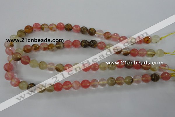 CCY503 15.5 inches 10mm faceted round volcano cherry quartz beads