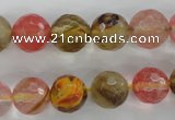 CCY504 15.5 inches 12mm faceted round volcano cherry quartz beads