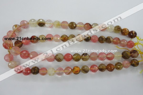 CCY504 15.5 inches 12mm faceted round volcano cherry quartz beads