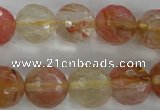 CCY505 15.5 inches 14mm faceted round volcano cherry quartz beads