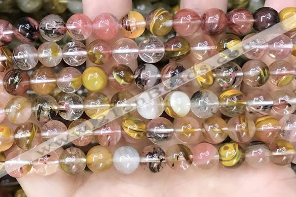 CCY642 15.5 inches 8mm round volcano cherry quartz beads