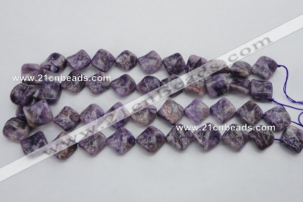 CDA320 15.5 inches 15*15mm twisted diamond dyed dogtooth amethyst beads