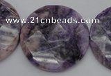 CDA328 15.5 inches 32mm faceted coin dyed dogtooth amethyst beads