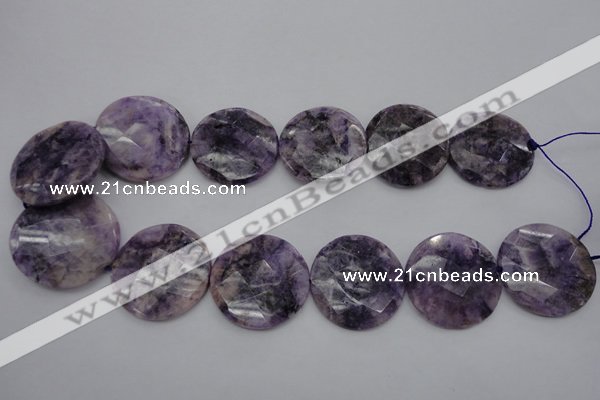 CDA328 15.5 inches 32mm faceted coin dyed dogtooth amethyst beads