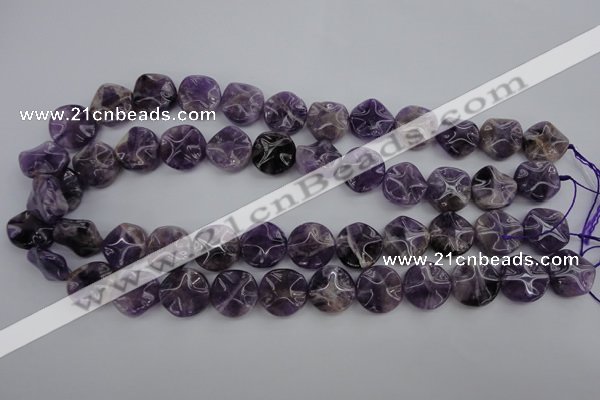 CDA37 15.5 inches 16mm wavy coin dogtooth amethyst beads