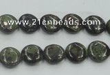 CDB205 15.5 inches 10mm flat round natural dragon blood jasper beads