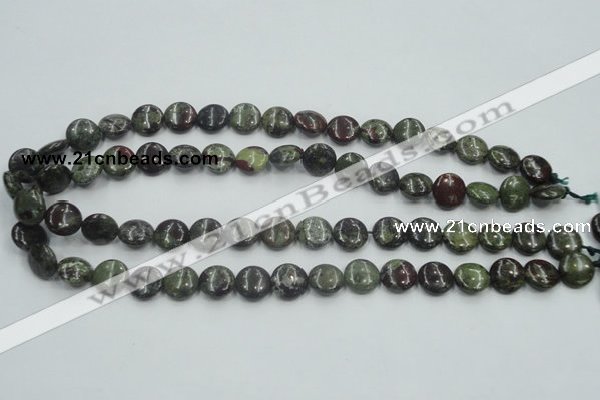 CDB206 15.5 inches 12mm flat round natural dragon blood jasper beads