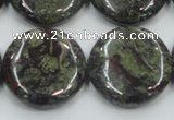 CDB210 15.5 inches 25mm flat round natural dragon blood jasper beads