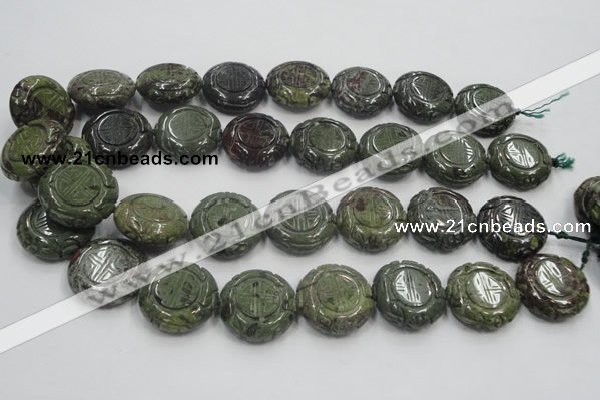 CDB226 15.5 inches 25mm carved coin natural dragon blood jasper beads