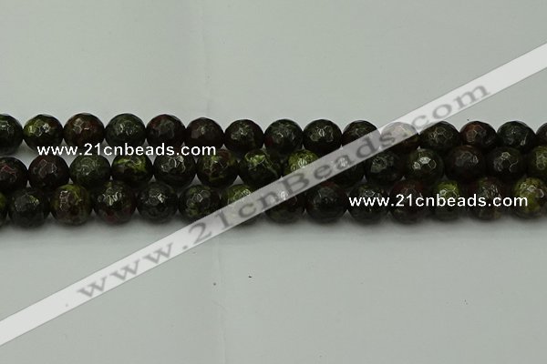 CDB315 15.5 inches 14mm faceted round dragon blood jasper beads