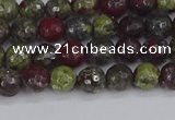 CDB328 15.5 inches 4mm faceted round A grade dragon blood jasper beads