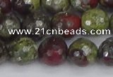 CDB332 15.5 inches 12mm faceted round A grade dragon blood jasper beads