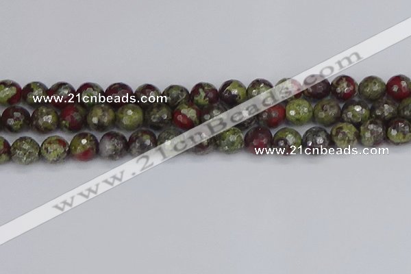 CDB332 15.5 inches 12mm faceted round A grade dragon blood jasper beads