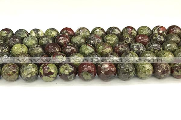 CDB352 15 inches 10mm faceted round dragon blood jasper beads