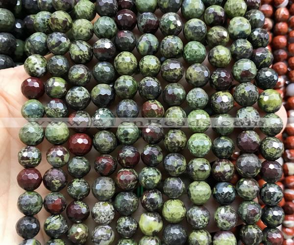 CDB362 15 inches 8mm faceted round dragon blood jasper beads
