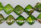 CDE122 15.5 inches 12*12mm diamond dyed sea sediment jasper beads