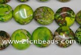 CDE123 15.5 inches 14mm flat round dyed sea sediment jasper beads