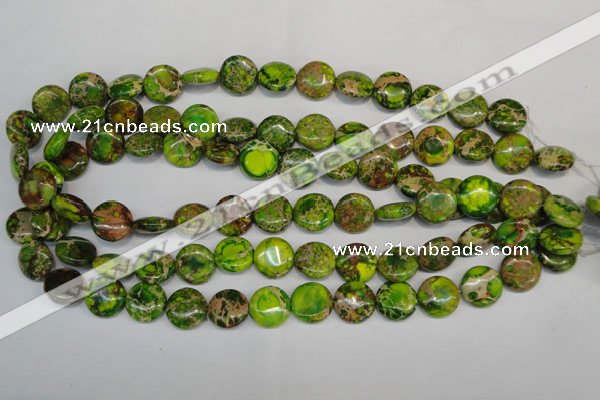 CDE123 15.5 inches 14mm flat round dyed sea sediment jasper beads