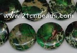 CDE174 15.5 inches 20mm flat round dyed sea sediment jasper beads