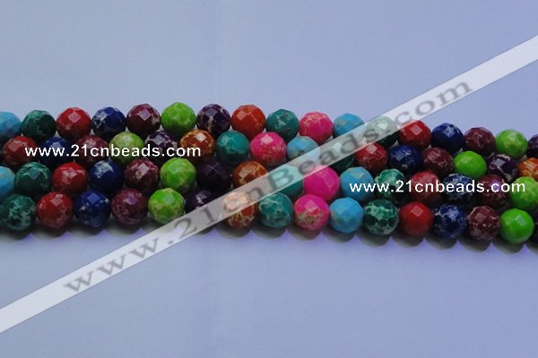 CDE2699 14mm faceted round mixed color sea sediment jasper beads