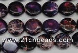 CDE398 15.5 inches 12mm flat round dyed sea sediment jasper beads