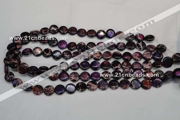 CDE398 15.5 inches 12mm flat round dyed sea sediment jasper beads