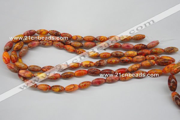 CDE510 15.5 inches 8*16mm rice dyed sea sediment jasper beads