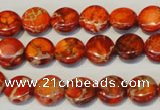 CDE516 15.5 inches 10mm flat round dyed sea sediment jasper beads