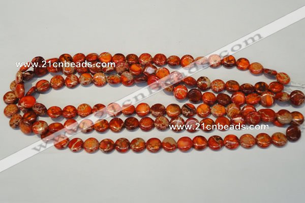 CDE516 15.5 inches 10mm flat round dyed sea sediment jasper beads