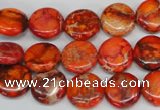 CDE517 15.5 inches 12mm flat round dyed sea sediment jasper beads