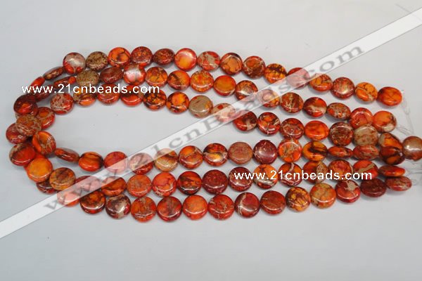 CDE517 15.5 inches 12mm flat round dyed sea sediment jasper beads