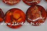 CDE522 15.5 inches 25mm flat round dyed sea sediment jasper beads