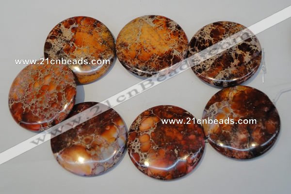 CDE526 15.5 inches 55mm flat round dyed sea sediment jasper beads