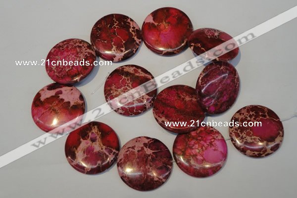 CDE660 15.5 inches 35mm flat round dyed sea sediment jasper beads