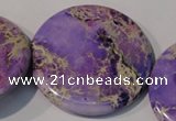 CDE709 15.5 inches 55mm flat round dyed sea sediment jasper beads