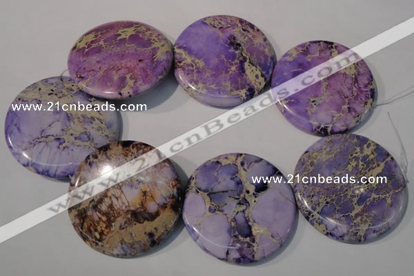 CDE709 15.5 inches 55mm flat round dyed sea sediment jasper beads