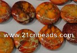 CDE757 15.5 inches 18mm flat round dyed sea sediment jasper beads