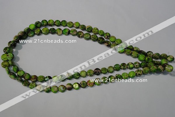 CDE935 15.5 inches 8mm flat round dyed sea sediment jasper beads