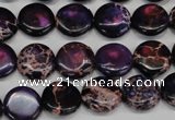 CDI398 15.5 inches 12mm flat round dyed imperial jasper beads